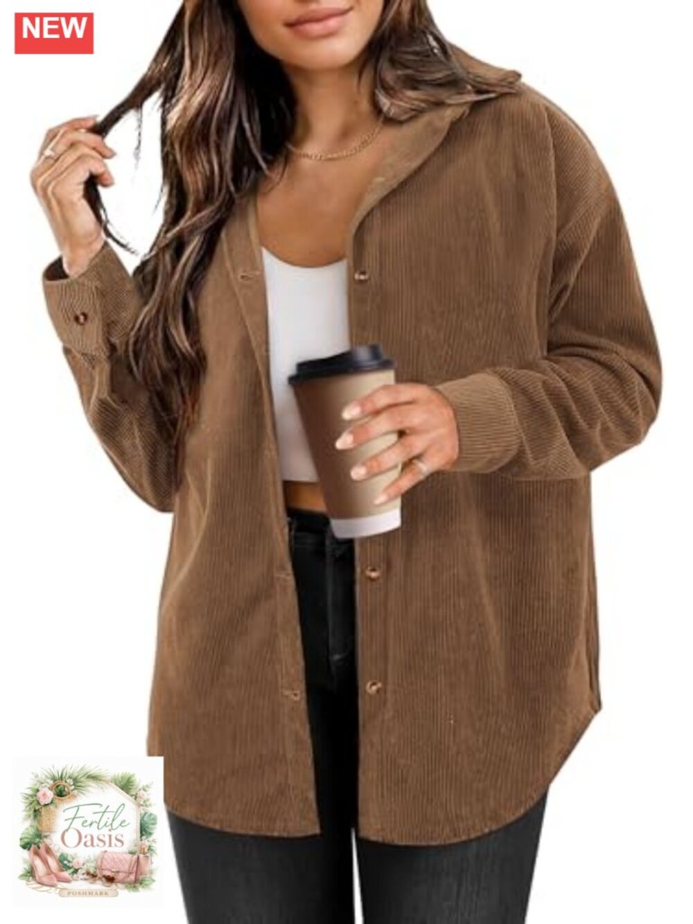 Womens Corduroy Button Down Long Sleeve Shacket